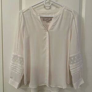 LOFT Women's Cream White Blouse with Lace Detail